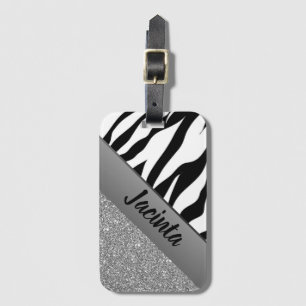 Personalisierter Silver Glitzer Zebra Print Gepäckanhänger