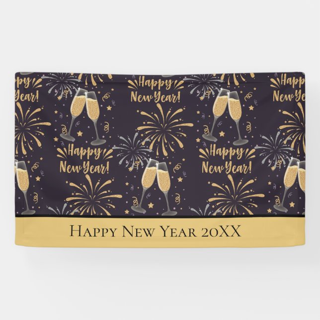 Personalisierter Silvester Champagne Feuerwerk Banner (Horizontal)