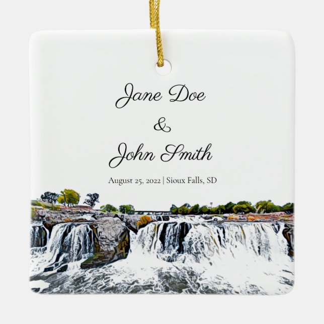 Personalisierter Sioux Falls Wasserfall Keramikornament (Vorderseite)