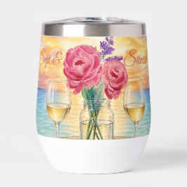 Personalisierter Sip & Sunset Watercolor-Weinbeche