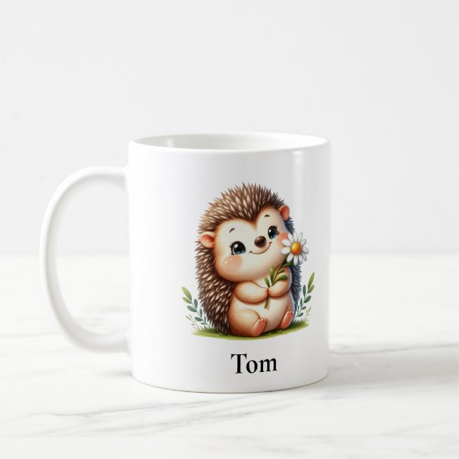 Personalisierter Sitting-Igel mit Blume Kaffeetasse (Links)