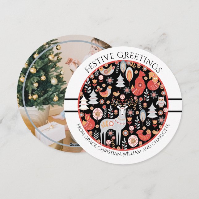 Personalisierter Skandinavier Nordischer Wald Feiertagskarte (Vorne/Hinten)