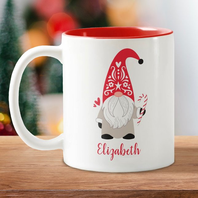 Personalisierter skandinavischer Weihnachtsgenom Zweifarbige Tasse (Von Creator hochgeladen)