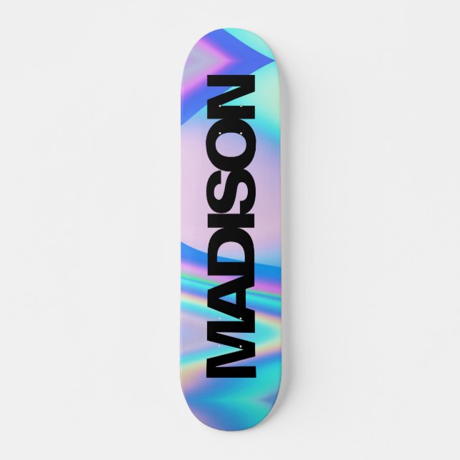 Personalisierter Skateboardname Black Holographic Skateboard (Vorne)