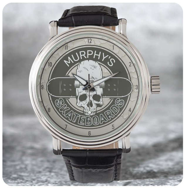 Personalisierter Skater NAME Skull Skateboarding S Armbanduhr (Von Creator hochgeladen)