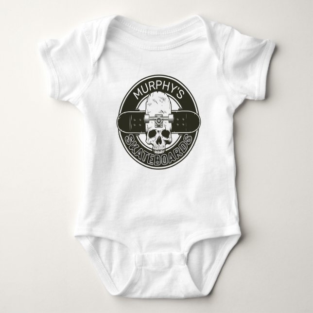 Personalisierter Skater NAME Skull Skateboarding S Baby Strampler (Vorderseite)