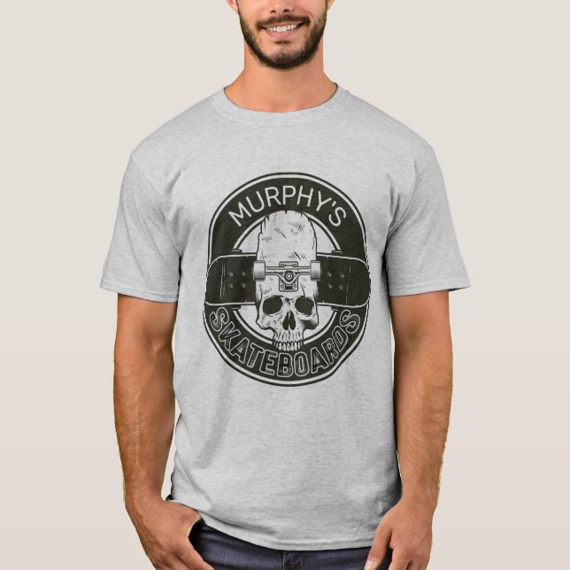 Personalisierter Skater NAME Skull Skateboarding S T-Shirt (Vorderseite)
