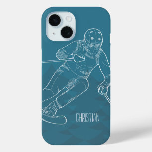 Personalisierter Skier skizziertes Zeichnen auf iPhone 15 Hülle