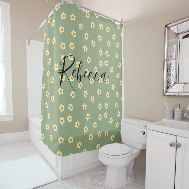 Personalisierter Skriptname Niedlich Daisy Pattern Duschvorhang (Beispiel)