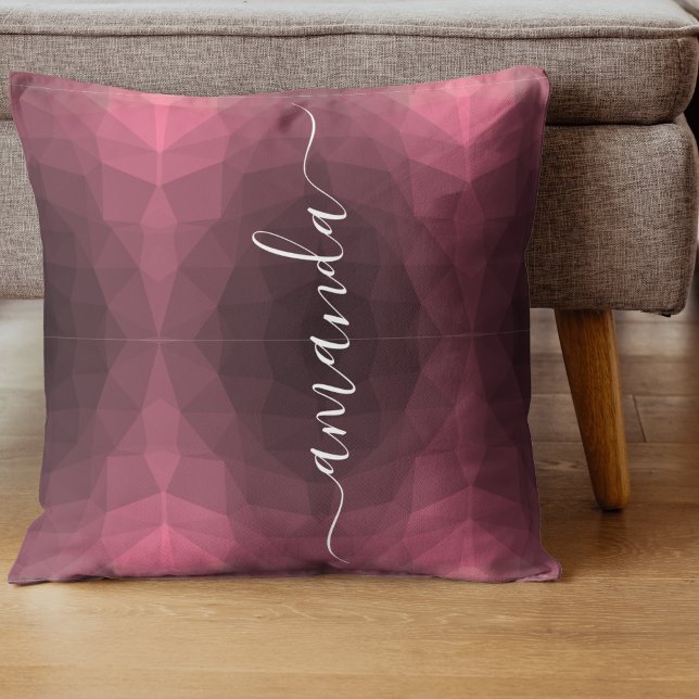 Personalisierter Skriptname Rosa Geometrie Kissen (Personalized Script Name Pink Geometric Throw Pillow)