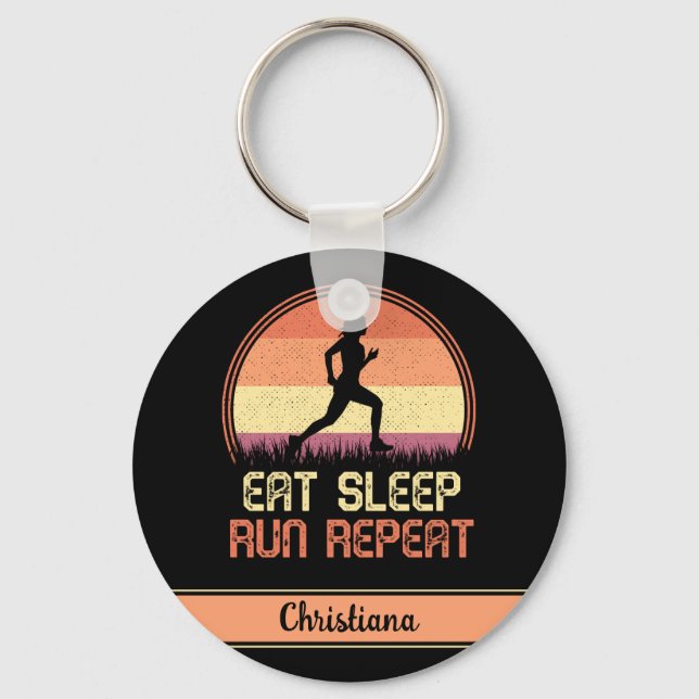 Personalisierter Sleep Run Wiederholung Retro Athl Schlüsselanhänger (Vorderseite)