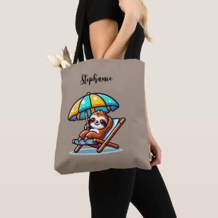 Personalisierter Sloth am Strand Tote Bag