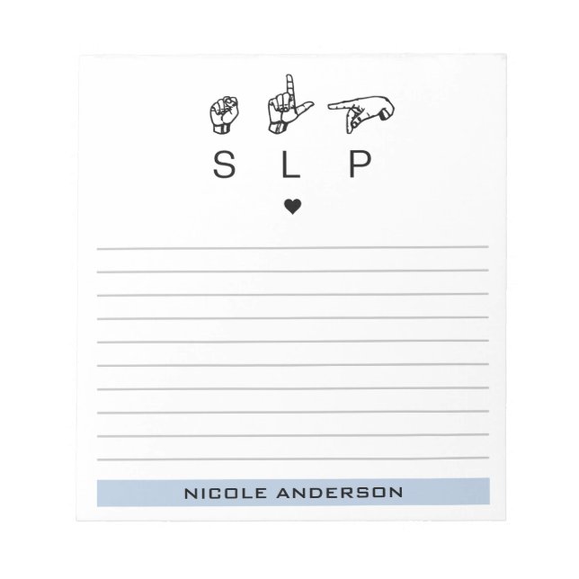 Personalisierter SLP-Sprachpathologe ASL Notizblock (Vorderseite)