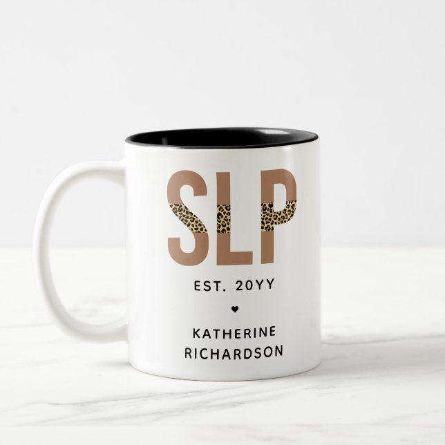 Personalisierter SLP-Sprecher Pathologe Leopard Pr Zweifarbige Tasse (Links)