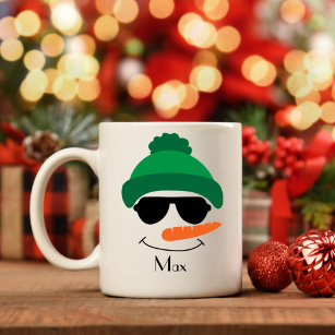 Personalisierter Snowman Grüner Hut und Sonnenbril Kaffeetasse