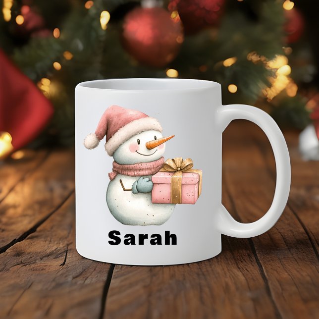 Personalisierter Snowman Holding-Individuelle Name Kaffeetasse (Christmas Snowman Holding Gift Custom Name Coffee Mug
)