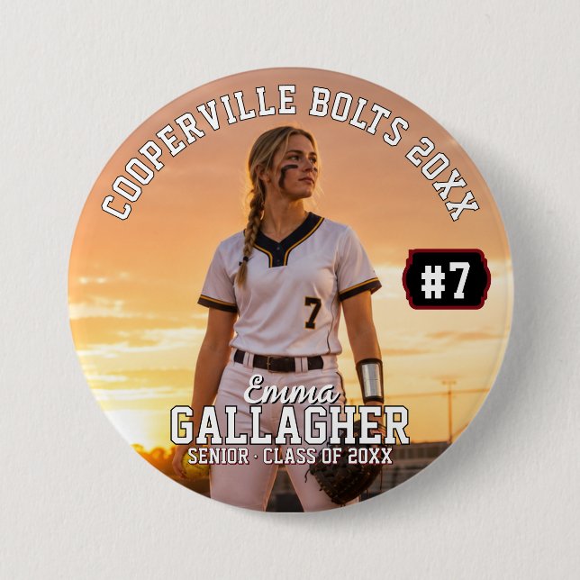 Personalisierter Softball-Foto-Button Button (Vorderseite)