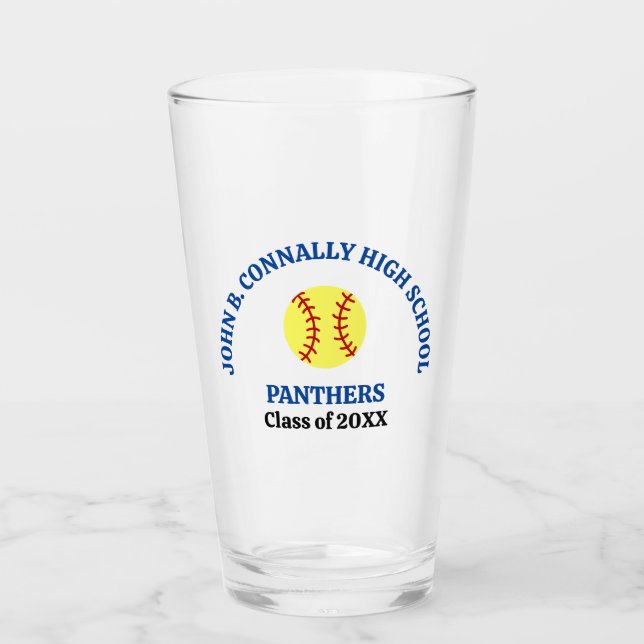Personalisierter Softballspieler der Blue High Sch Glas (Vorderseite)