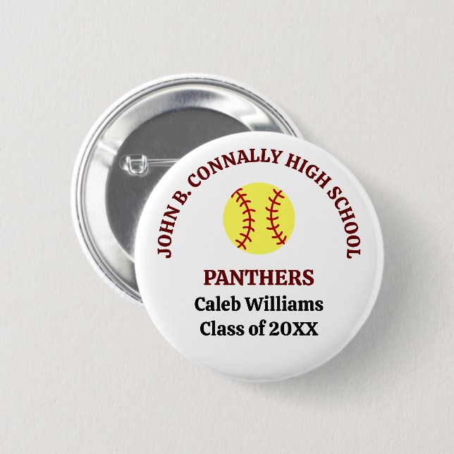 Personalisierter Softballspieler der Maroon High S Button (Vorne & Hinten)