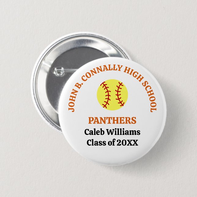 Personalisierter Softballspieler der Orange High S Button (Vorne & Hinten)