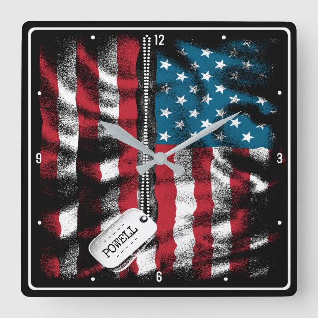 Personalisierter Soldat, Hund Tag USA - Flagge Quadratische Wanduhr (Vorderseite)