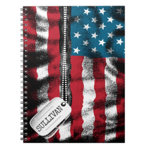 Personalisierter Soldat Hund Tags USA Flagge Notizblock
