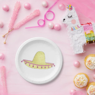 Personalisierter Sombrero Rosa Grüne Fiesta Pappteller