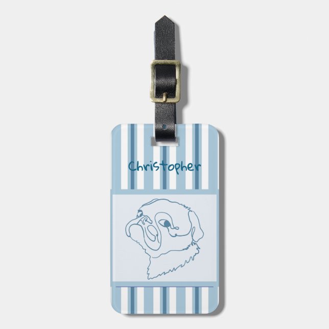 Personalisierter Sommer-Bad Mops Art Gepäckanhänger (Vorderseite vertikal)
