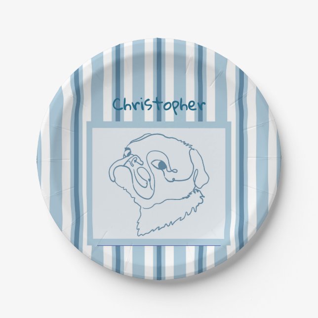 Personalisierter Sommer-Bad Mops Art Pappteller (Vorderseite)
