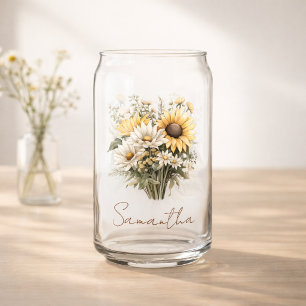 Personalisierter Sommer-Margeriten-Strauß mit Name Dosenglas