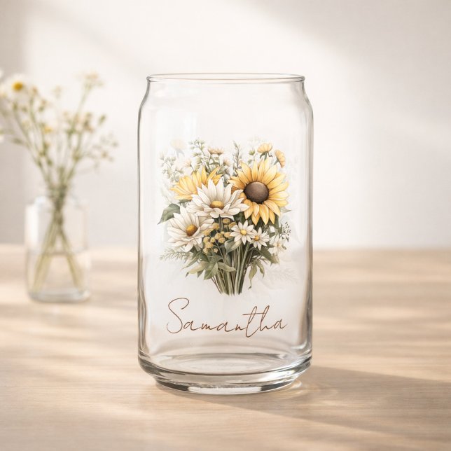 Personalisierter Sommer-Margeriten-Strauß mit Name Dosenglas (Von Creator hochgeladen)