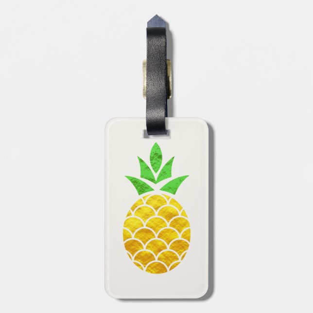 Personalisierter Sommerfoil Goldene Ananas  Gepäckanhänger (Rückseite vertikal)