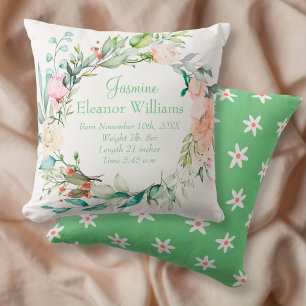 Personalisierter Sommerrosen-Girlande-Baby-Geburts Kissen