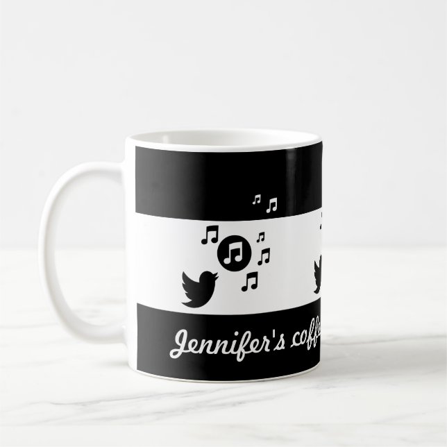 Personalisierter Songbird Schwarz/Weiß Tasse (Links)
