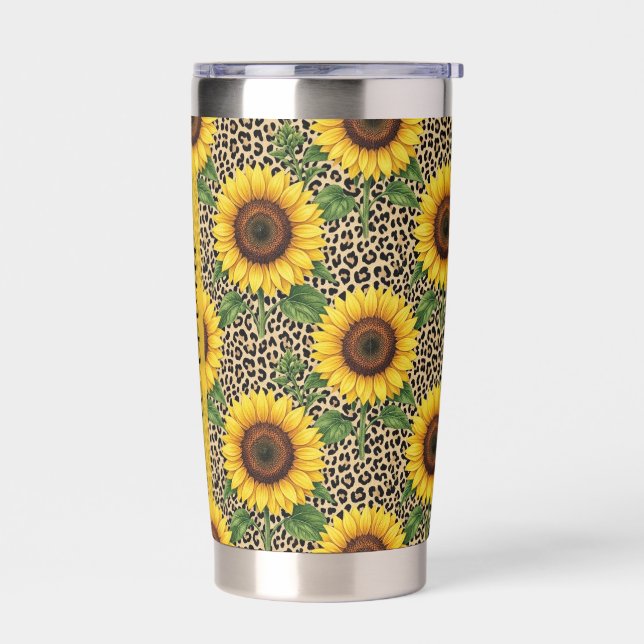 Personalisierter Sonnenblumen-Leopard 0,6l Thermob Thermobecher (Links)