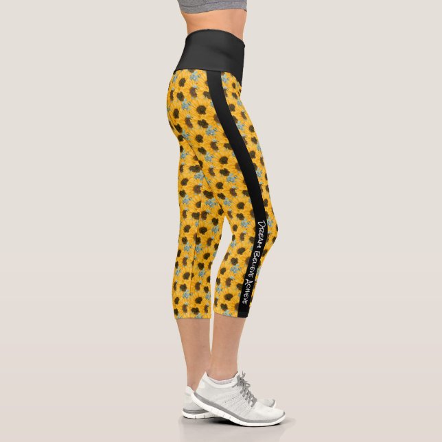 Personalisierter Sonnenblumenschwarzer Streifen Capri Leggings (Rechts)