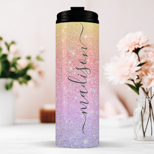 Personalisierter Sonnenuntergangs-Glitzer Thermosbecher