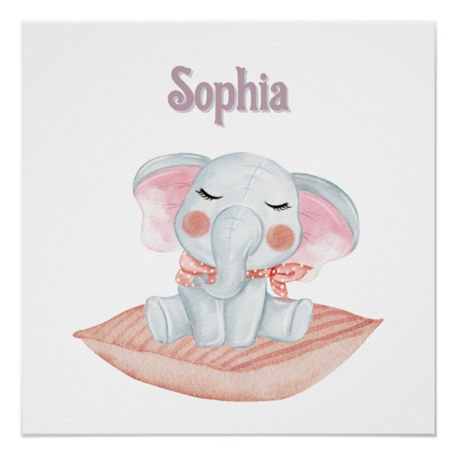 Personalisierter "Sophia" Baby Elephant Poster (Vorderseite)