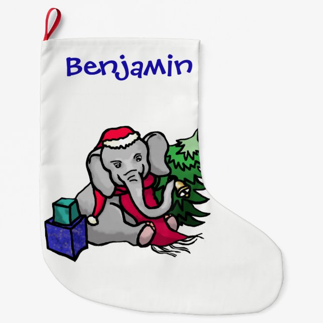 Personalisierter Spaß-WeihnachtsCartoon-Elefant im Großer Weihnachtsstrumpf (Vorderseite)