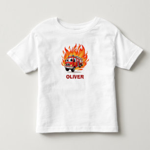 Personalisierter Spiel-Feuerwehrauto mit Flammen Kleinkind T-shirt