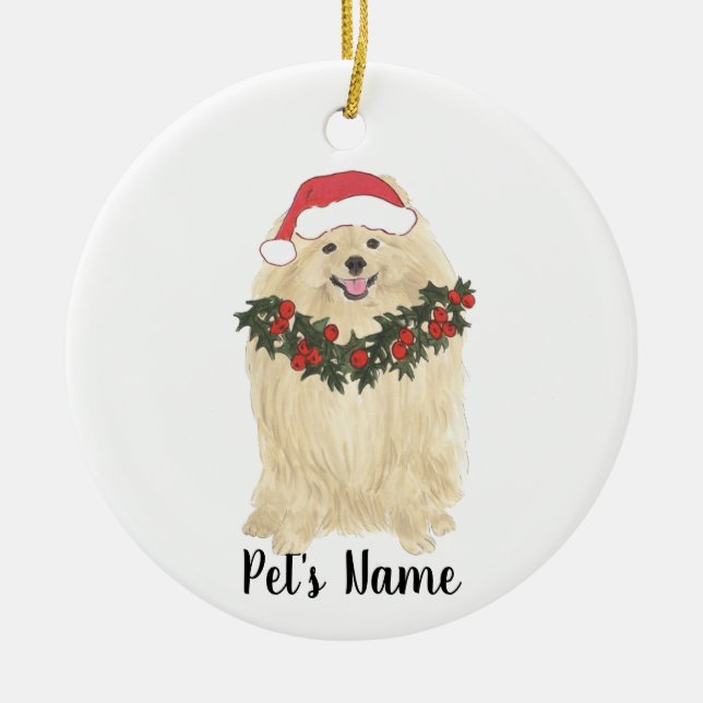 Personalisierter Spitz Keramik Ornament (Vorne)