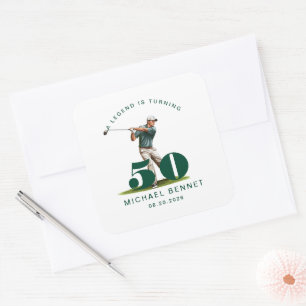 Personalisierter Sport Golfer 50. Geburtstag Quadratischer Aufkleber