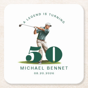 Personalisierter Sportgolfspieler 50. Geburtstag Rechteckiger Pappuntersetzer