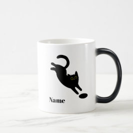 Personalisierter springender schwarzer Katzenname- Verwandlungstasse