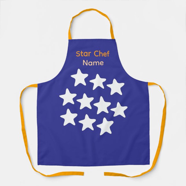 Personalisierter Star Chef Blau + Orange Gurte Schürze (Vorderseite)