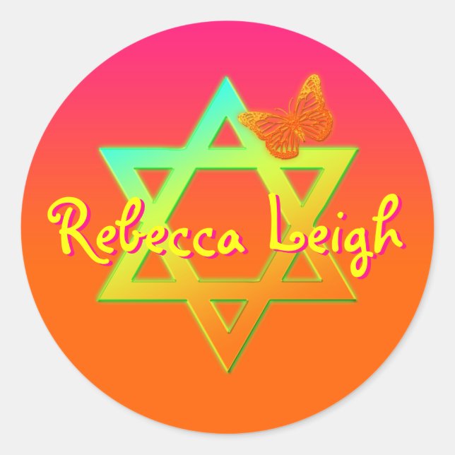 Personalisierter Star von David, Schmetterlingssti Runder Aufkleber (Vorderseite)