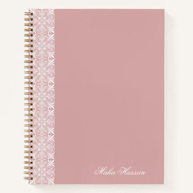 Personalisierter Staubrose-Geometrischer Blumenauf Notizbuch (Vorderseite)