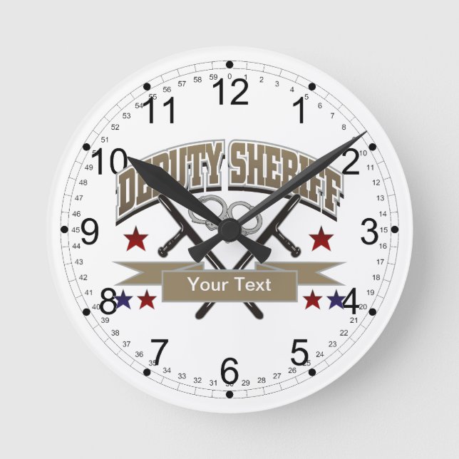 Personalisierter Stellvertreter von Sheriff Runde Wanduhr (Vorderseite)