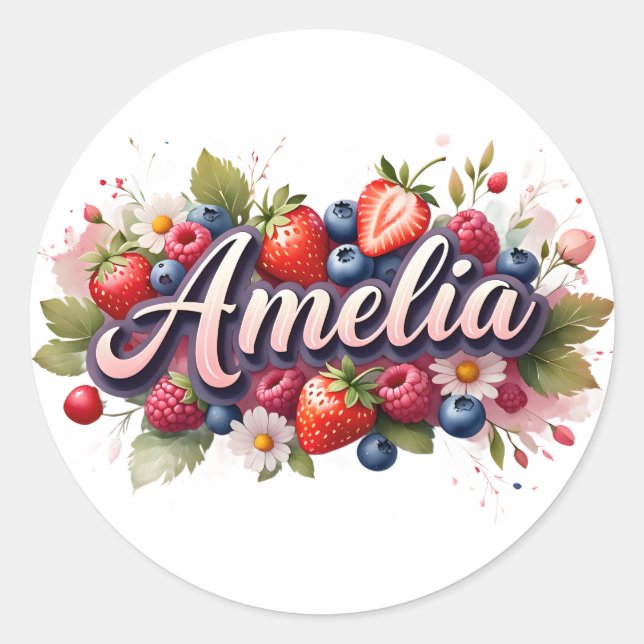 Personalisierter Sticker Amelia Berry Floral Desig (Vorderseite)