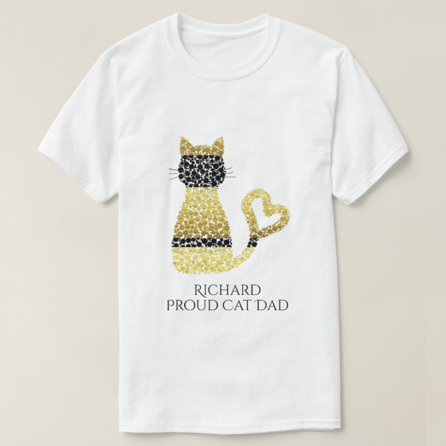 Personalisierter Stolz-Cat-Vater Schwarze Goldkatz T-Shirt (Design vorne)